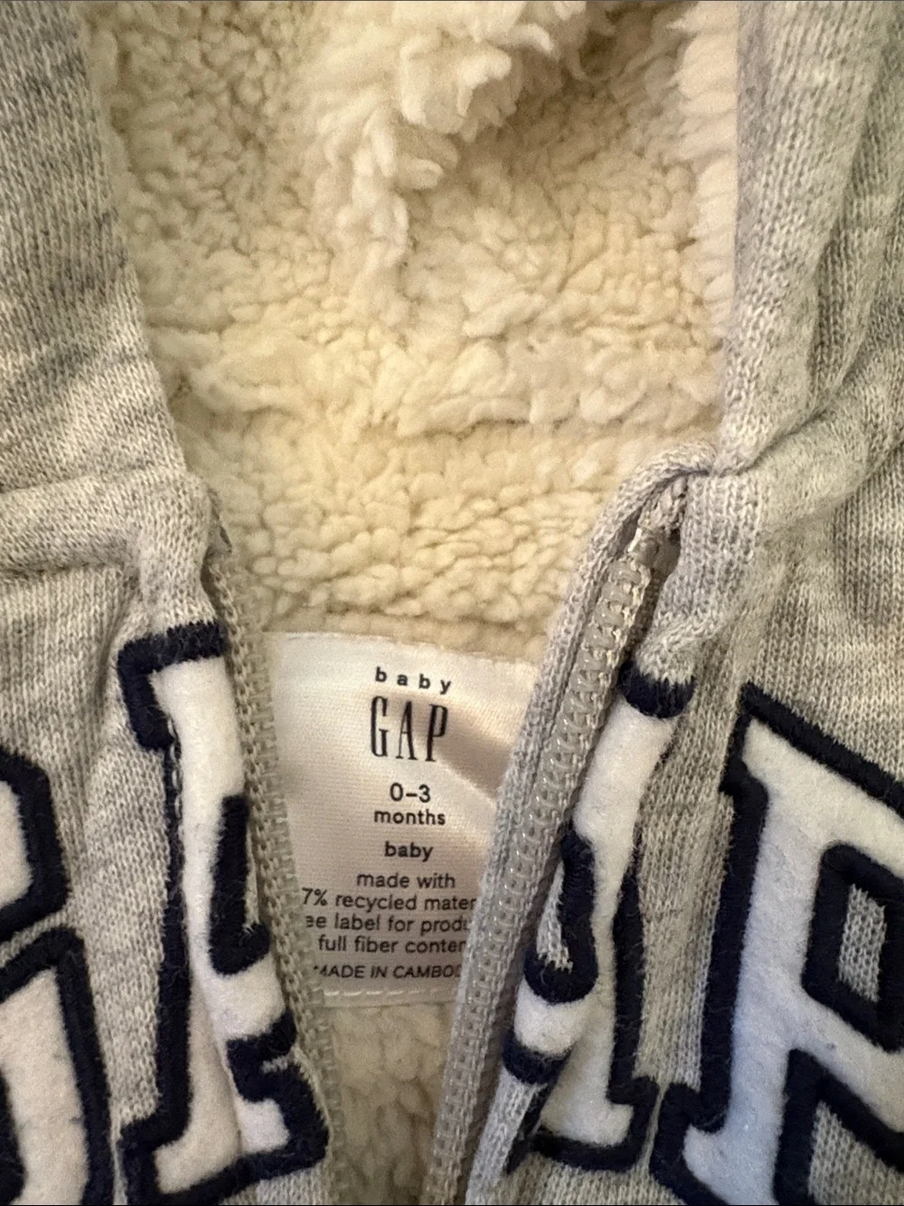 GAP Light Gray Sherpa-Lined Hooded Zip Sweatshirt